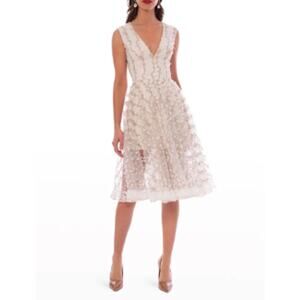 NWT Helsi Ella Plunging White Dress with Gold Flowers - XS